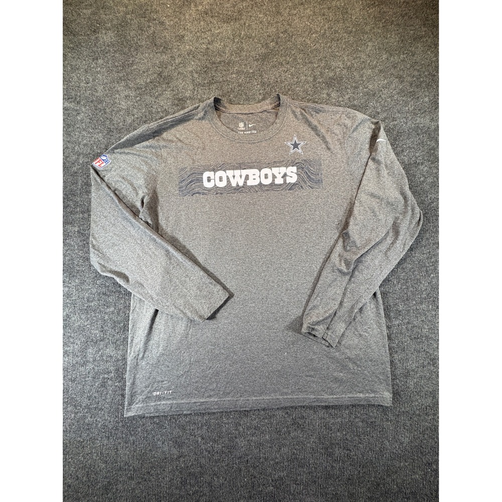 Nike Dallas Cowboys NFL Dri-FIT Long Sleeve Shirt Mens XL Gray Athletic Cut